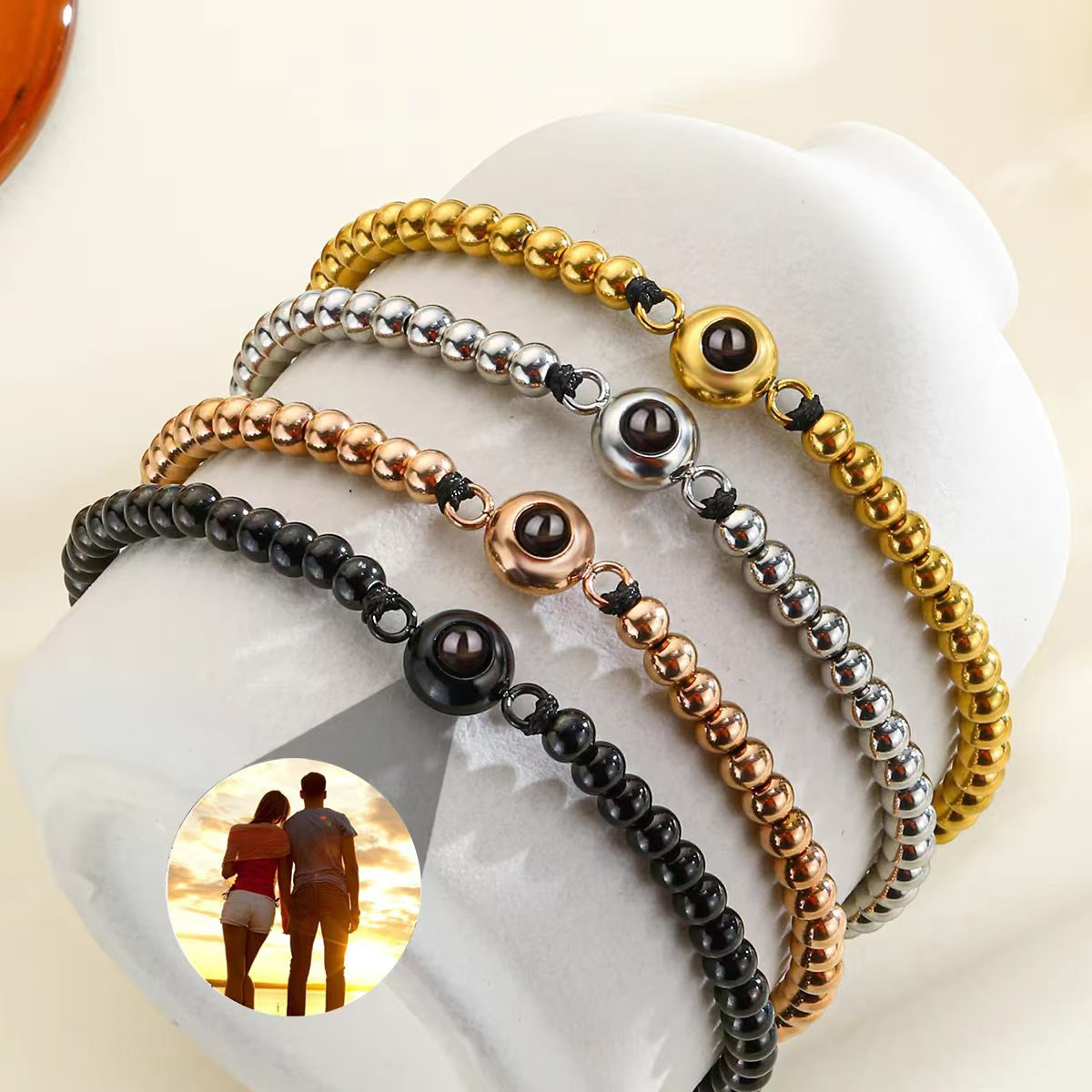Pulsera de piedra magnética tejida con proyección fotográfica