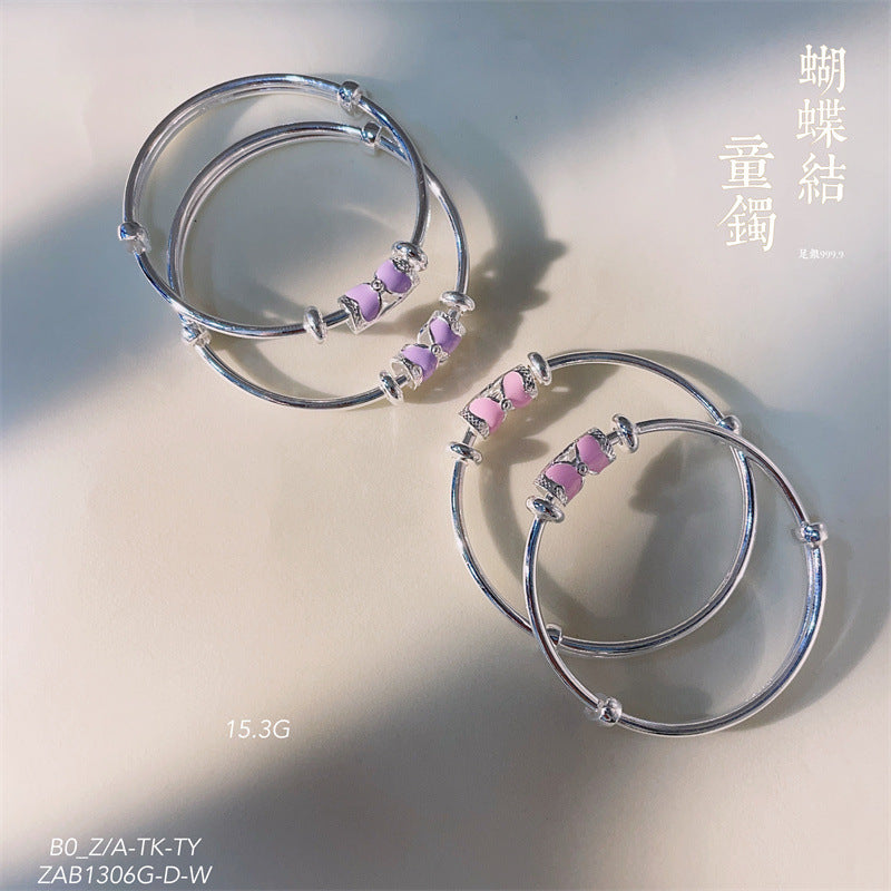 Pulsera infantil de plata de ley con lazo redondo chinoiserie