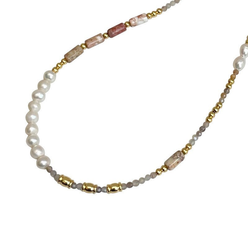 Collar sencillo y colorido con perlas de agua dulce de piedra natural para mujer.