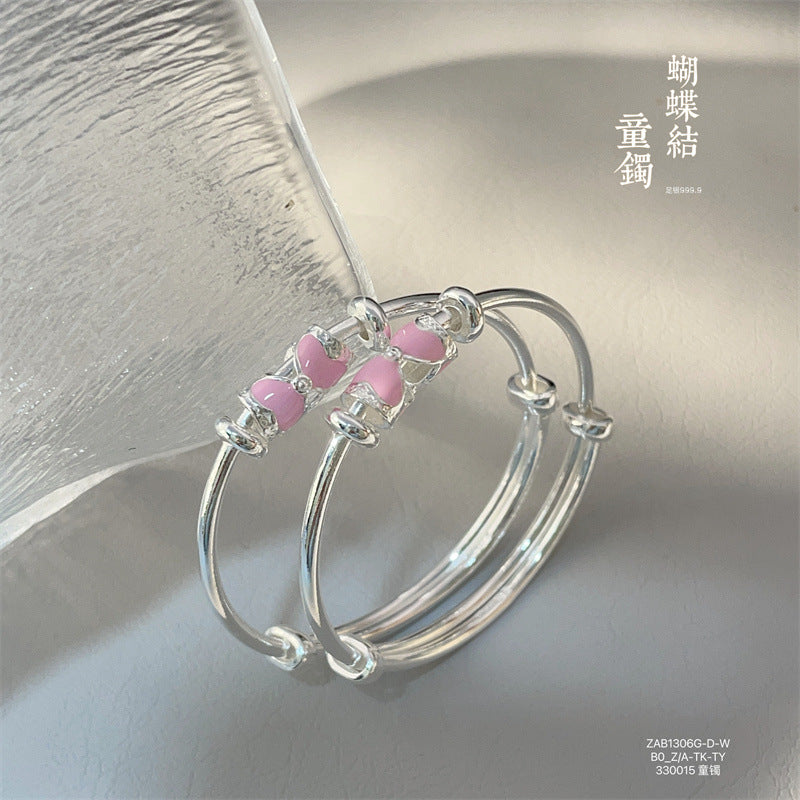 Pulsera infantil de plata de ley con lazo redondo chinoiserie
