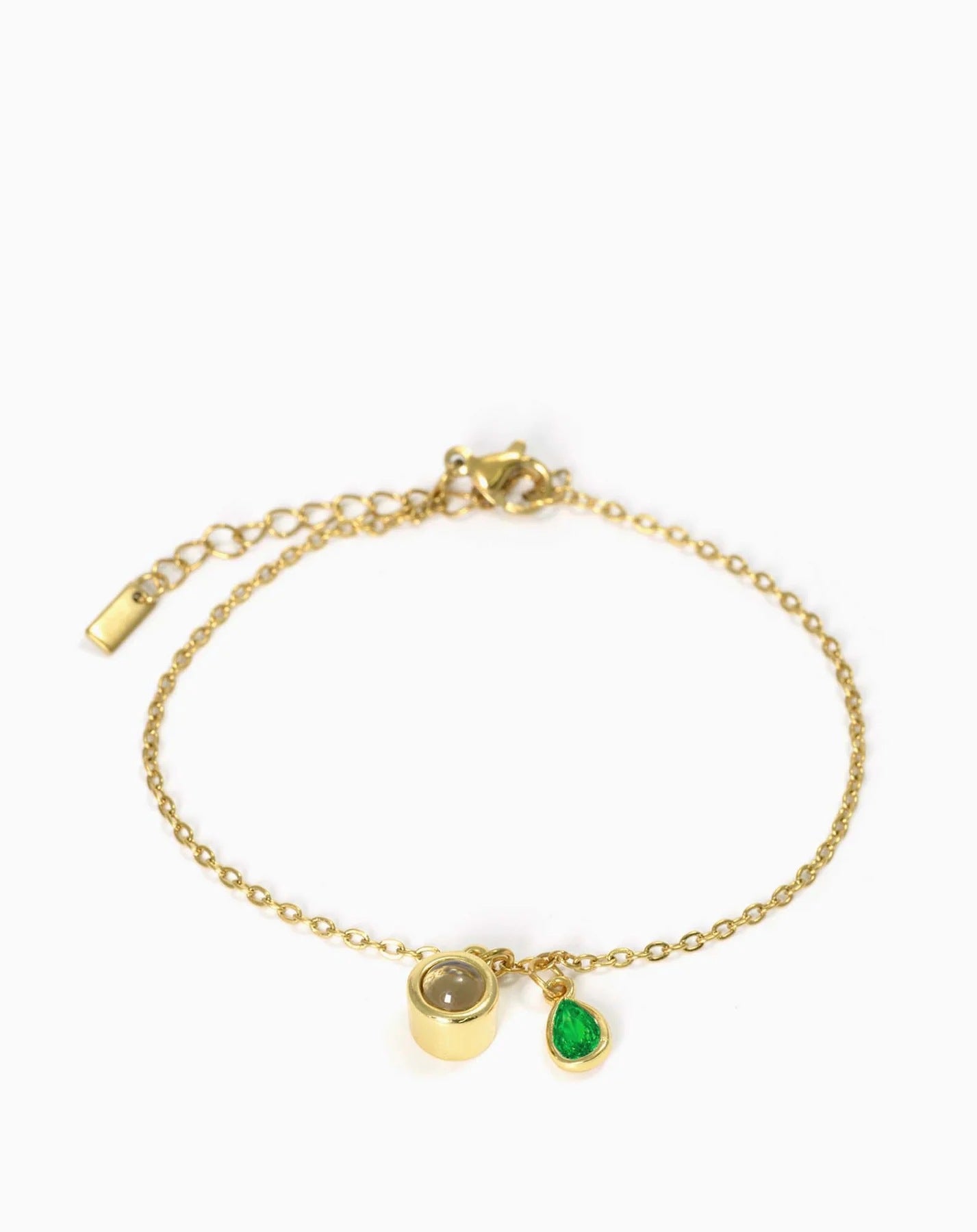 Pulsera con piedra del zodiaco en forma de gota de agua con proyección fotográfica