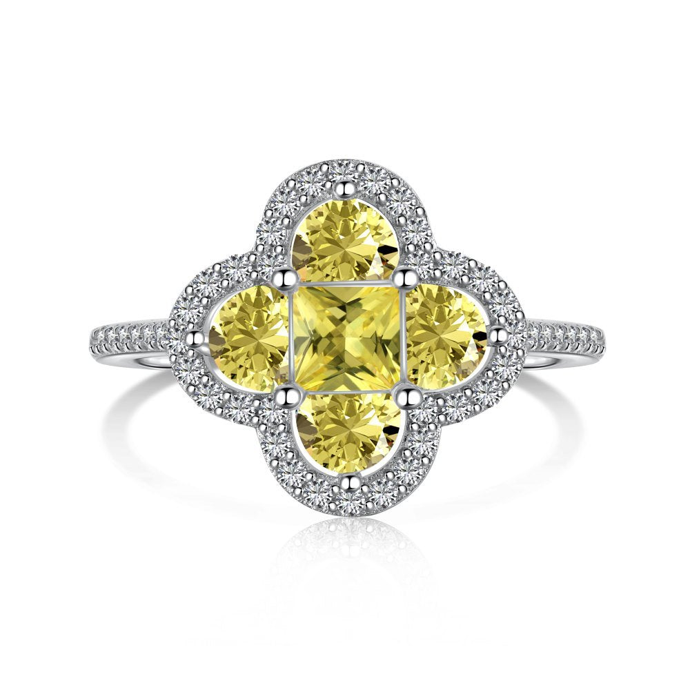 Anillo clásico de circonita con diamante de alto carbono y corte de flor de hielo brillante y noble