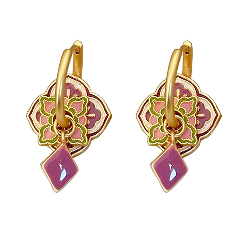 Pendientes orientales de esmalte antiguo de colores