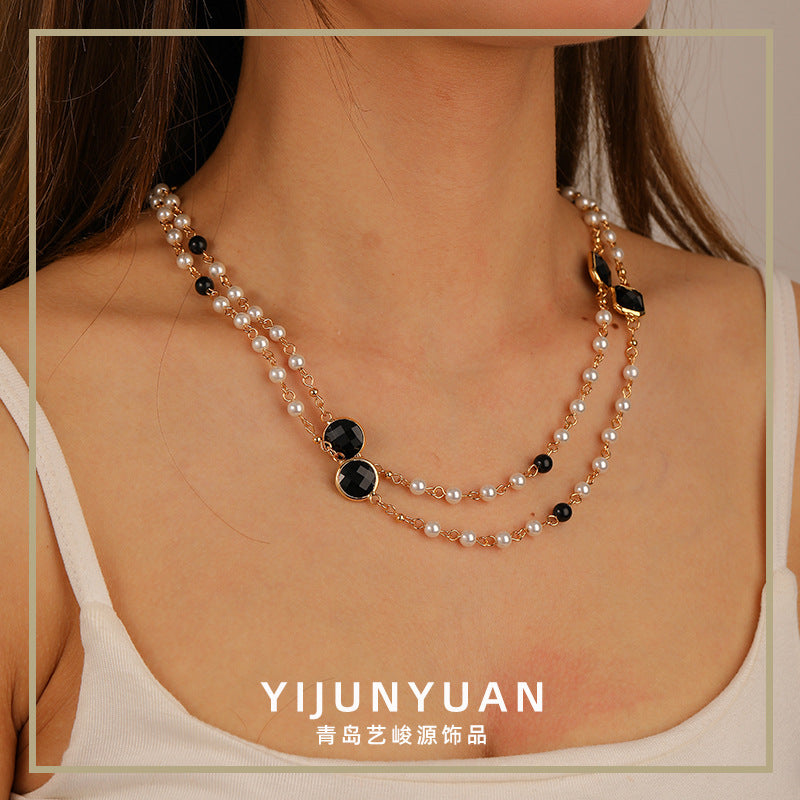 Collar apilable de perlas simple, estilo retro de alta gama