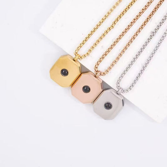 Photo projection square necklace