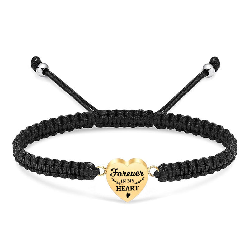 Engraved heart-shaped woven rope bracelet