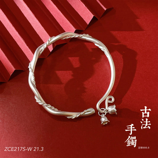 Chinese style twisted flower pendant sterling silver bracelet
