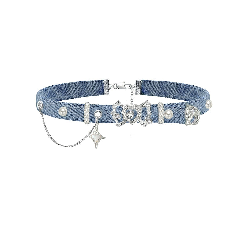 Choker Heart-shaped Denim Collar Chain Necklaces