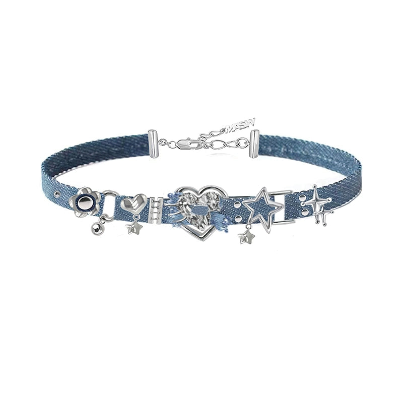 Choker Heart-shaped Denim Collar Chain Necklaces