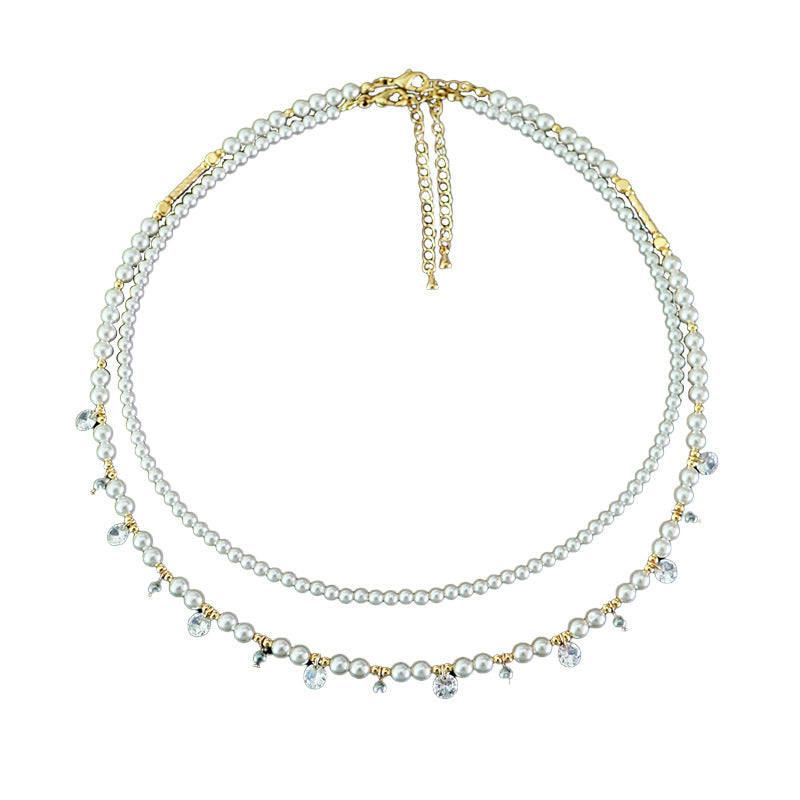 Exquisito collar apilable de perlas de circonita vintage