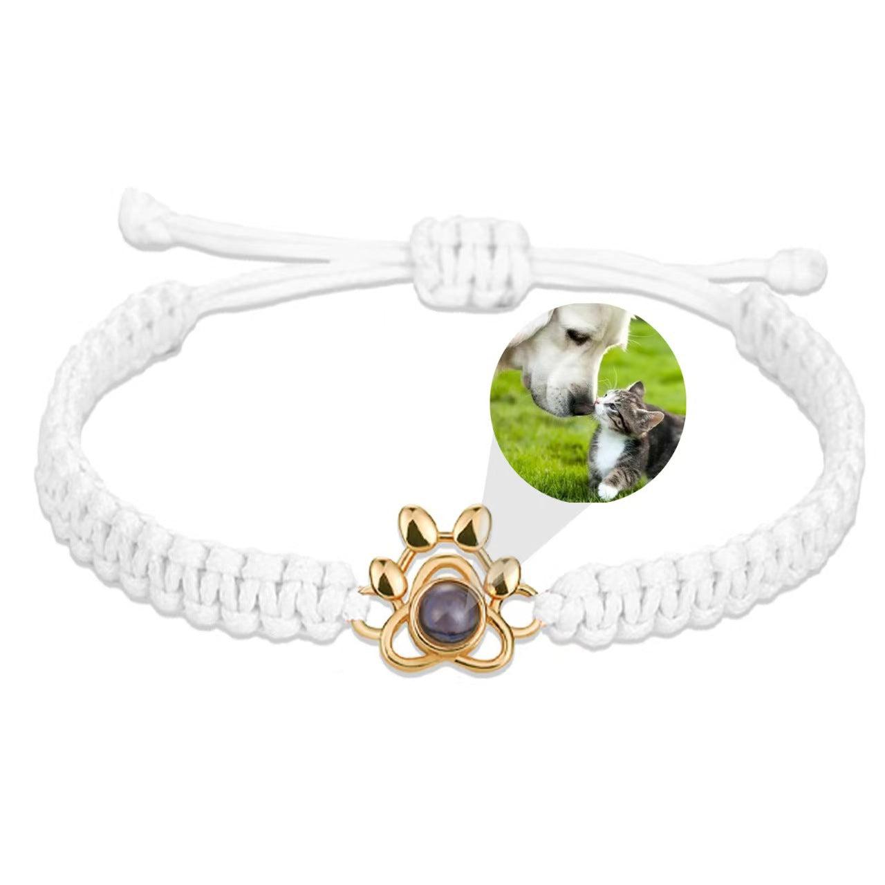 Pulsera tejida con proyección de fotos de pata de perro