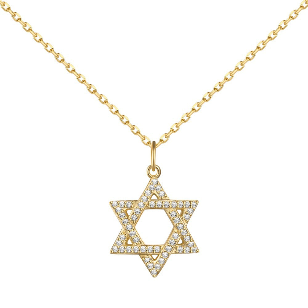 Collar con colgante de estrella de seis puntas con circonitas, personalidad elegante y exquisita.