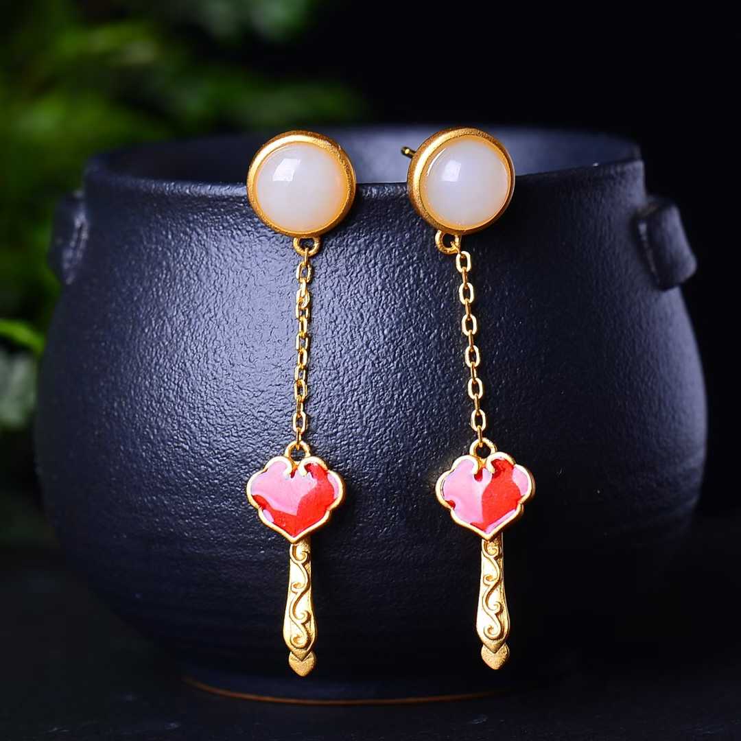 925 Silver Inlaid Hetian Nephrite Jewelry Set