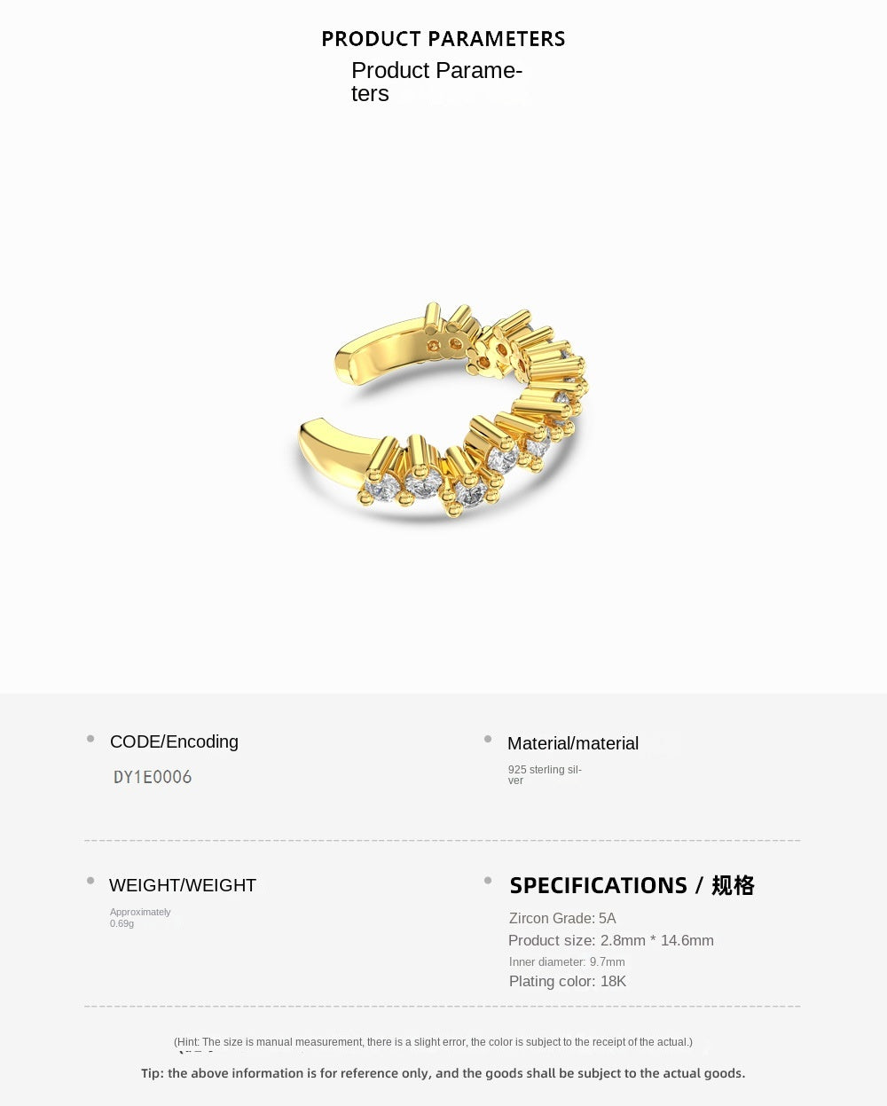 Clips para orejas de circonitas brillantes, modernos y personalizados.