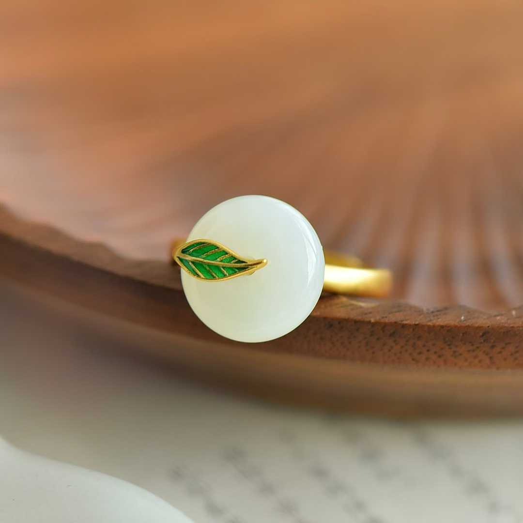 925 Silver Inlaid Hetian Peace Buckle Ring