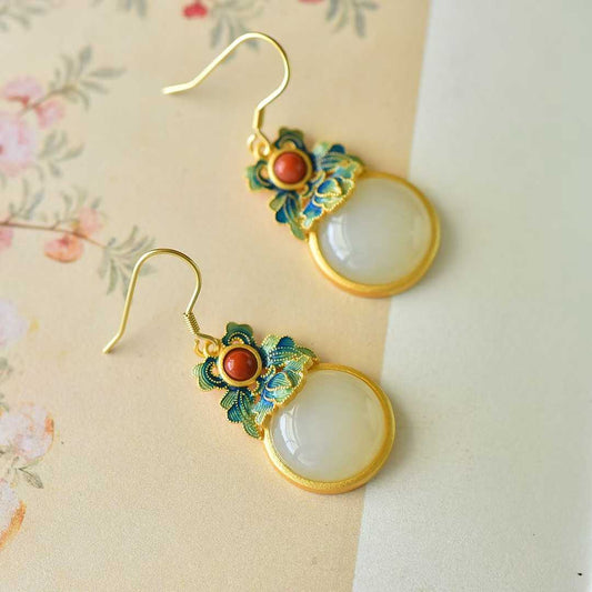 925 Silver-Inlaid Hetian Jade Enamel Earrings