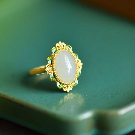 S925 Silver Inlaid Nephrite "Spring Kite" Ring - Fortune Turns Naturally