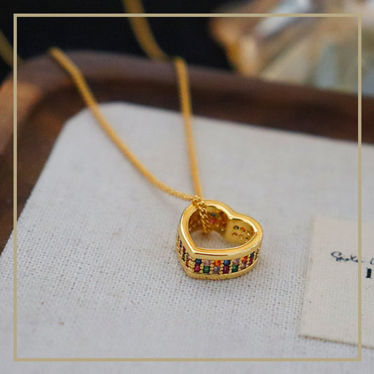 Women's simple personality colorful zircon heart necklace - jewelryweilin