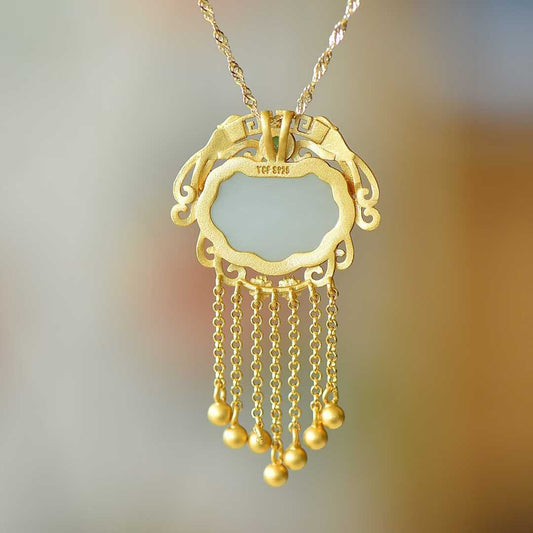 925 Silver-Inlaid Hetian Jade Baby Lock Pendant