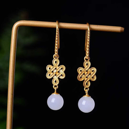 925 Silver Inlaid Nephrite Thick Matte Gold Earrings