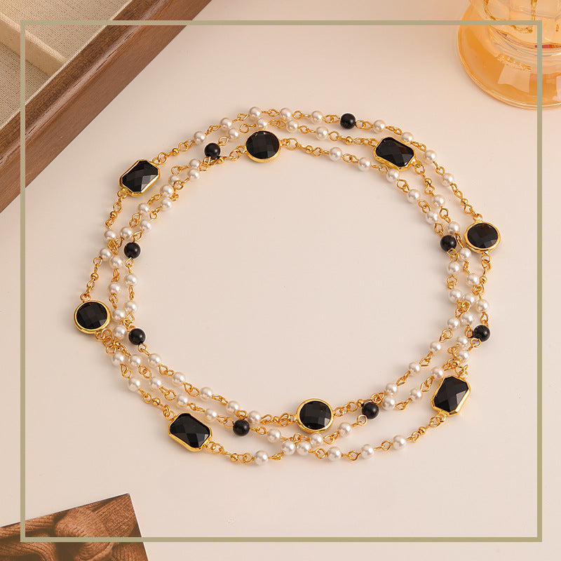 Collar apilable de perlas simple, estilo retro de alta gama