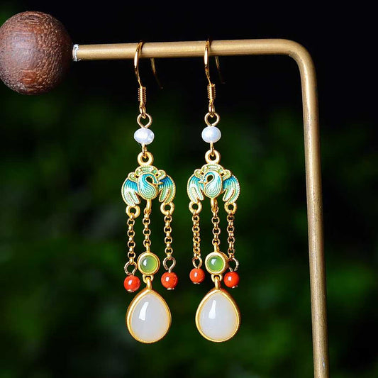 925 Silver Inlaid Hetian Jade Teardrop Earrings
