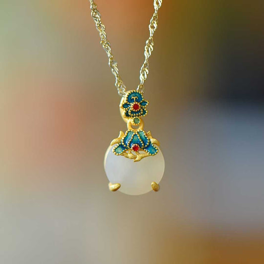 Ancient-Style Silver & Hetian Nephrite Flat Orchid Jewelry Set