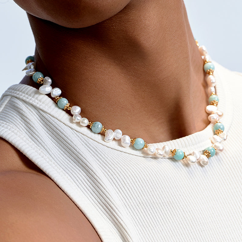 Collar hip-hop con perla de piedra natural