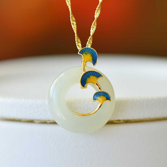 925 Silver-Inlaid Hetian Jade Pendant with "Three Lifetimes of Blessings" Meaning & Peace Ring Design