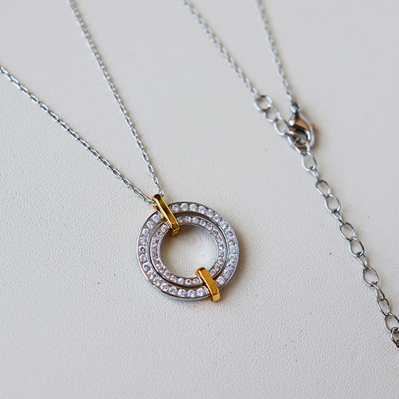 Novelty retro zircon double ring necklace women's accessories