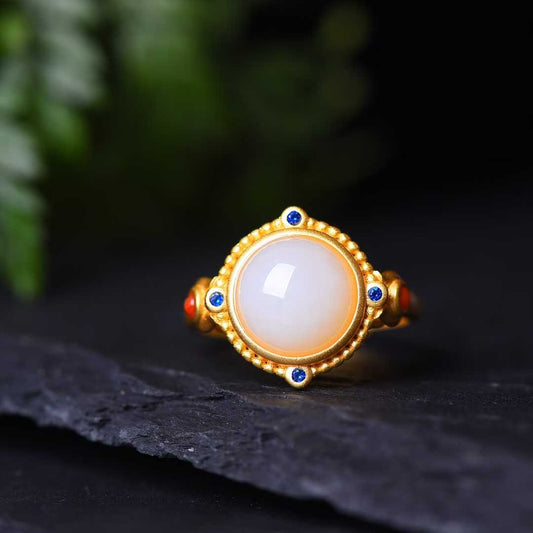 925 Silver Inlaid Hetian Nephrite "Thick Matte Gold" Jewelry Set Series