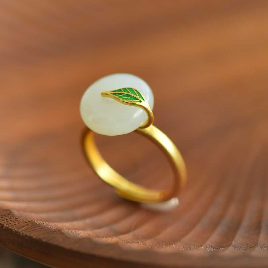 925 Silver Inlaid Hetian Peace Buckle Ring