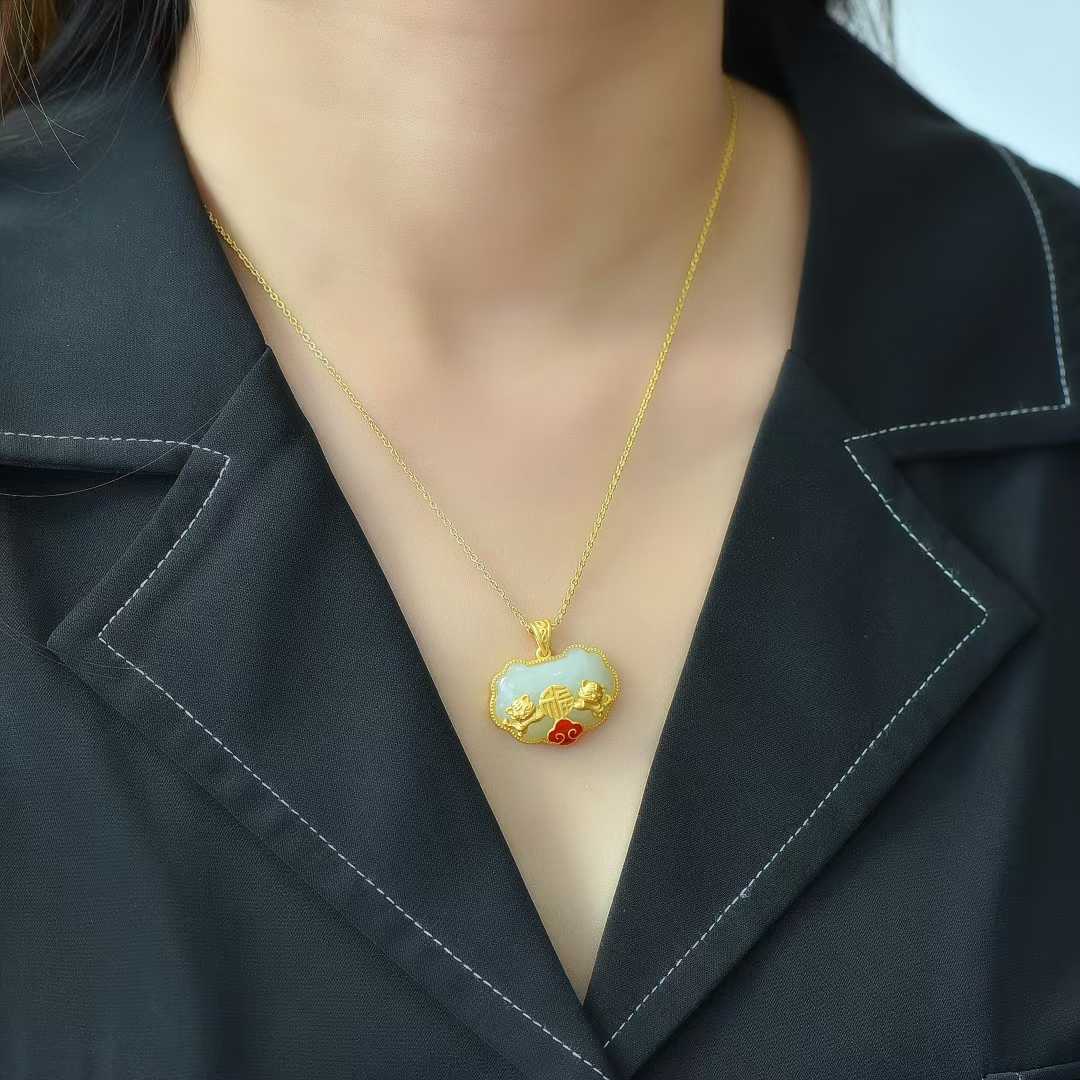 925 Silver Inlaid Nephrite "Ping Ruyi" Cute Tiger Pendant for Attracting Blessings