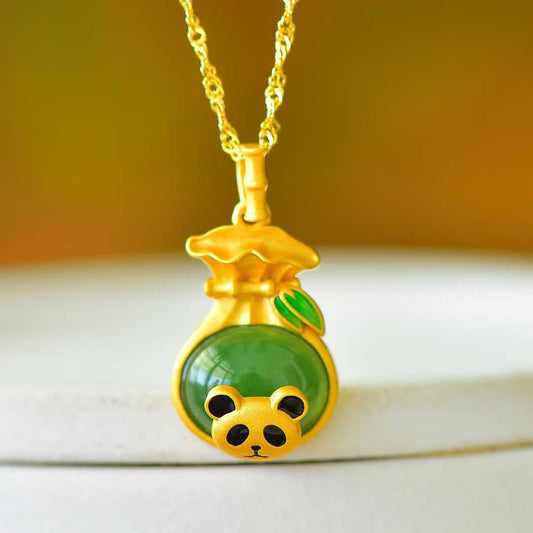 925 Silver Inlaid Hetian Jadeite "Cute Panda" Pendant