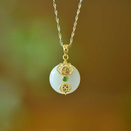 925 Silver Inlaid Hetian Nephrite "Peace & Smoothness" Jewelry Set