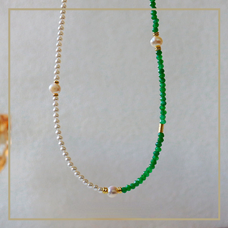 Temperament retro two-color natural stone beaded necklace