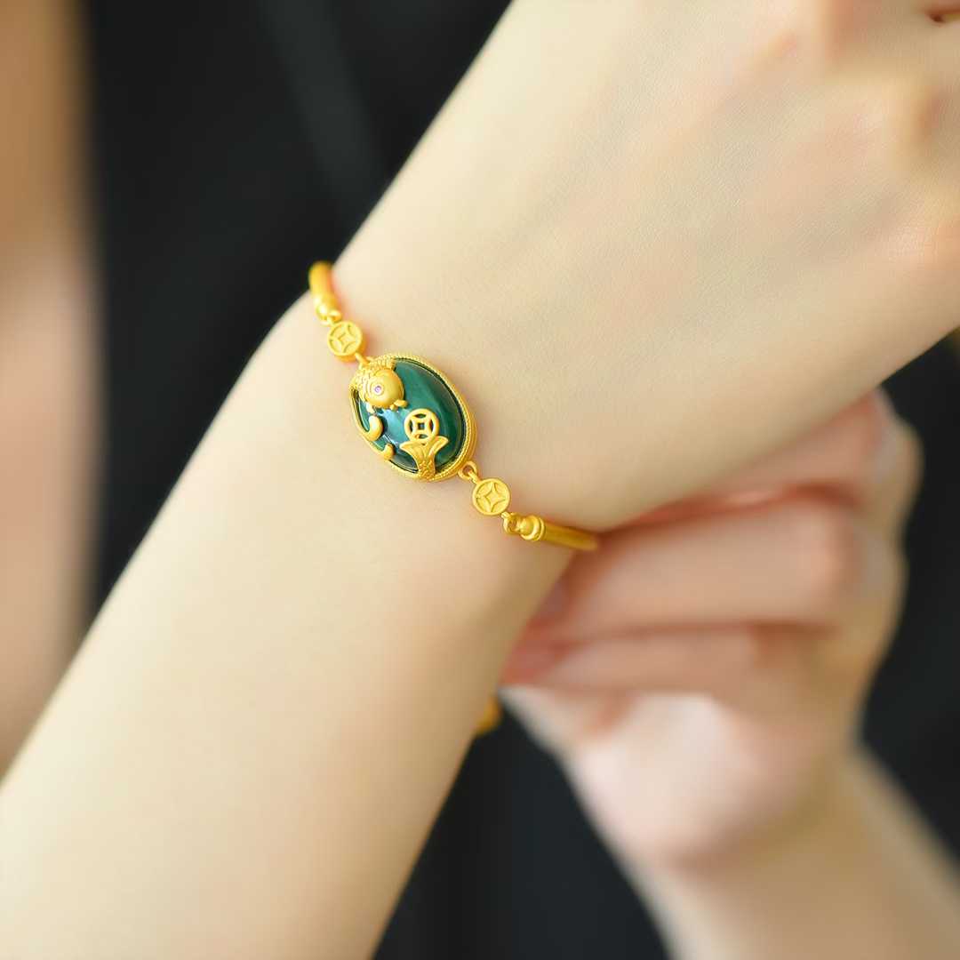 925 Silver-Inlaid Malachite Bracelet "Year After Year Surplus