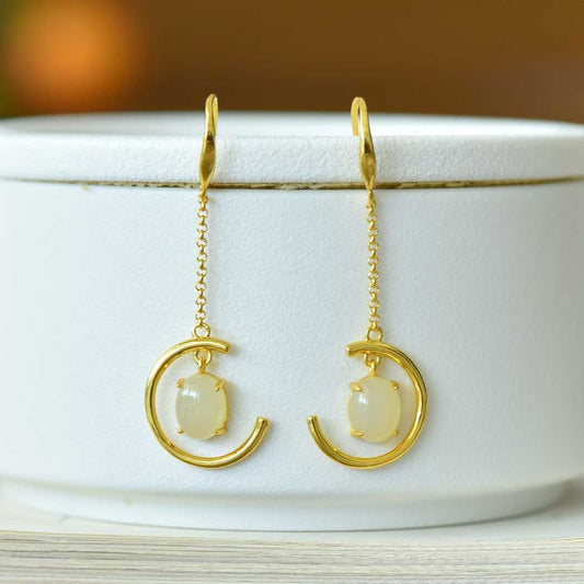 925 Silver Inlaid Nephrite "Crescent Moon" Earrings