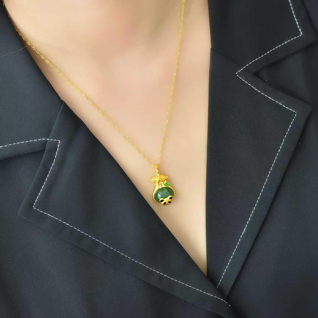 925 Silver Inlaid Hetian Jadeite "Cute Panda" Pendant