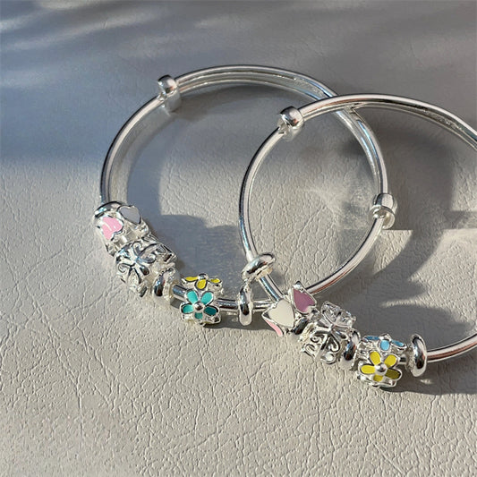 China A pair of sterling silver heart circle bracelets for children - jewelryweilin