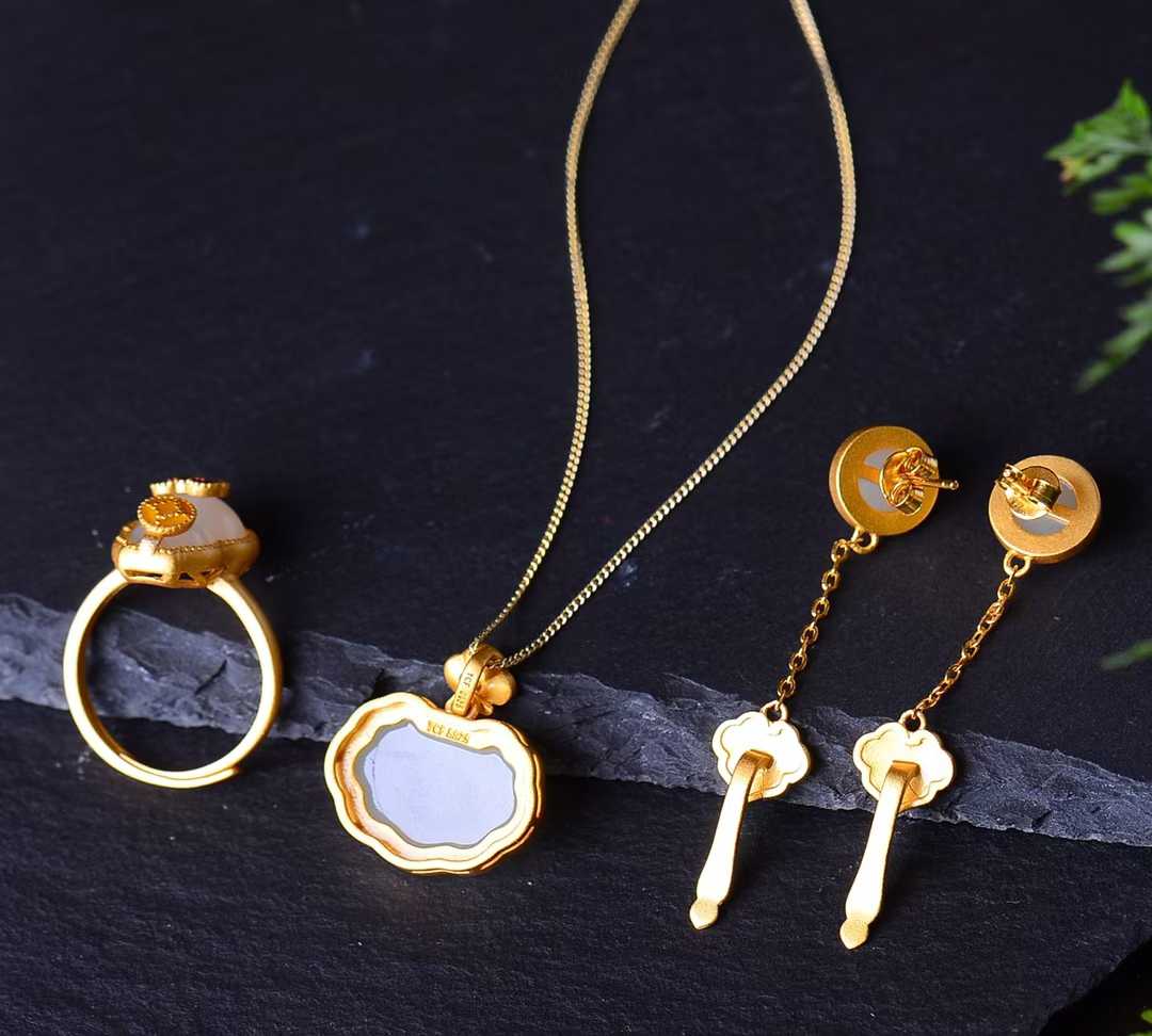 925 Silver Inlaid Hetian Nephrite Jewelry Set
