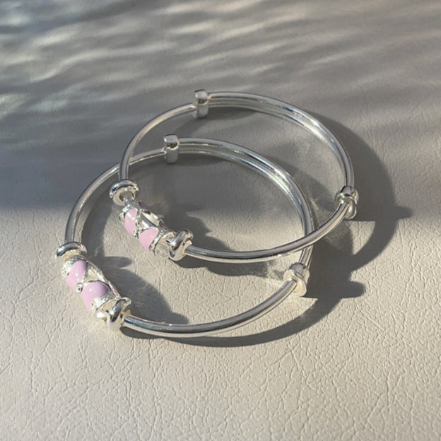 Pulsera infantil de plata de ley con lazo redondo chinoiserie