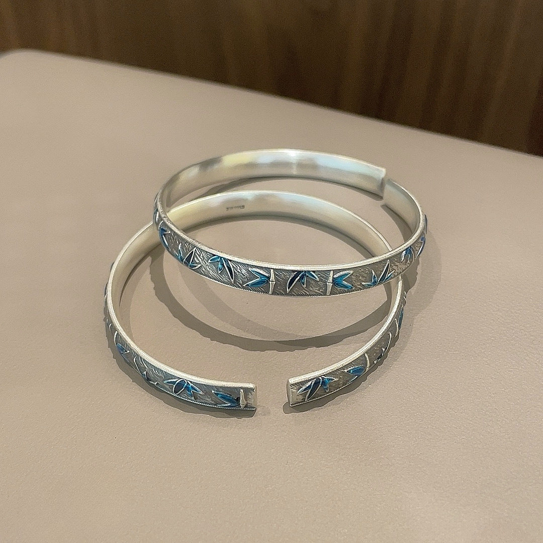 Sandy old enamel bamboo leaf sterling silver bracelet