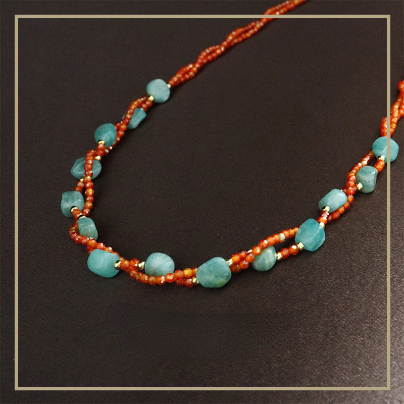 Ancient style women's accessories natural stone handmade beaded necklace