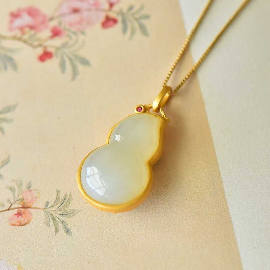 925 Silver Inlaid Nephrite "Fu Lu" (Happiness and Prosperity) Pendant