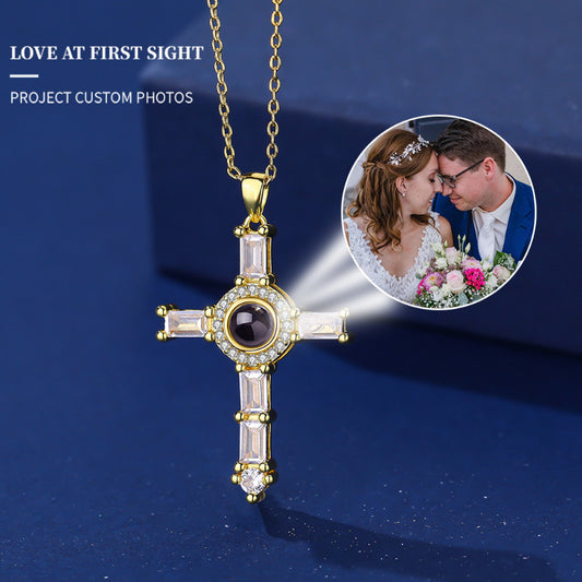 Photo Projection Cross Diamond-inlaid Necklace
