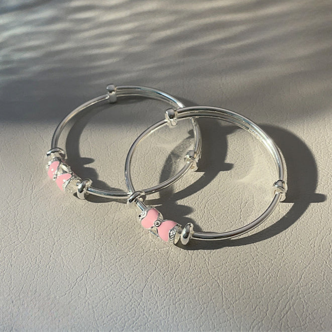 Pulsera infantil de plata de ley con lazo redondo chinoiserie