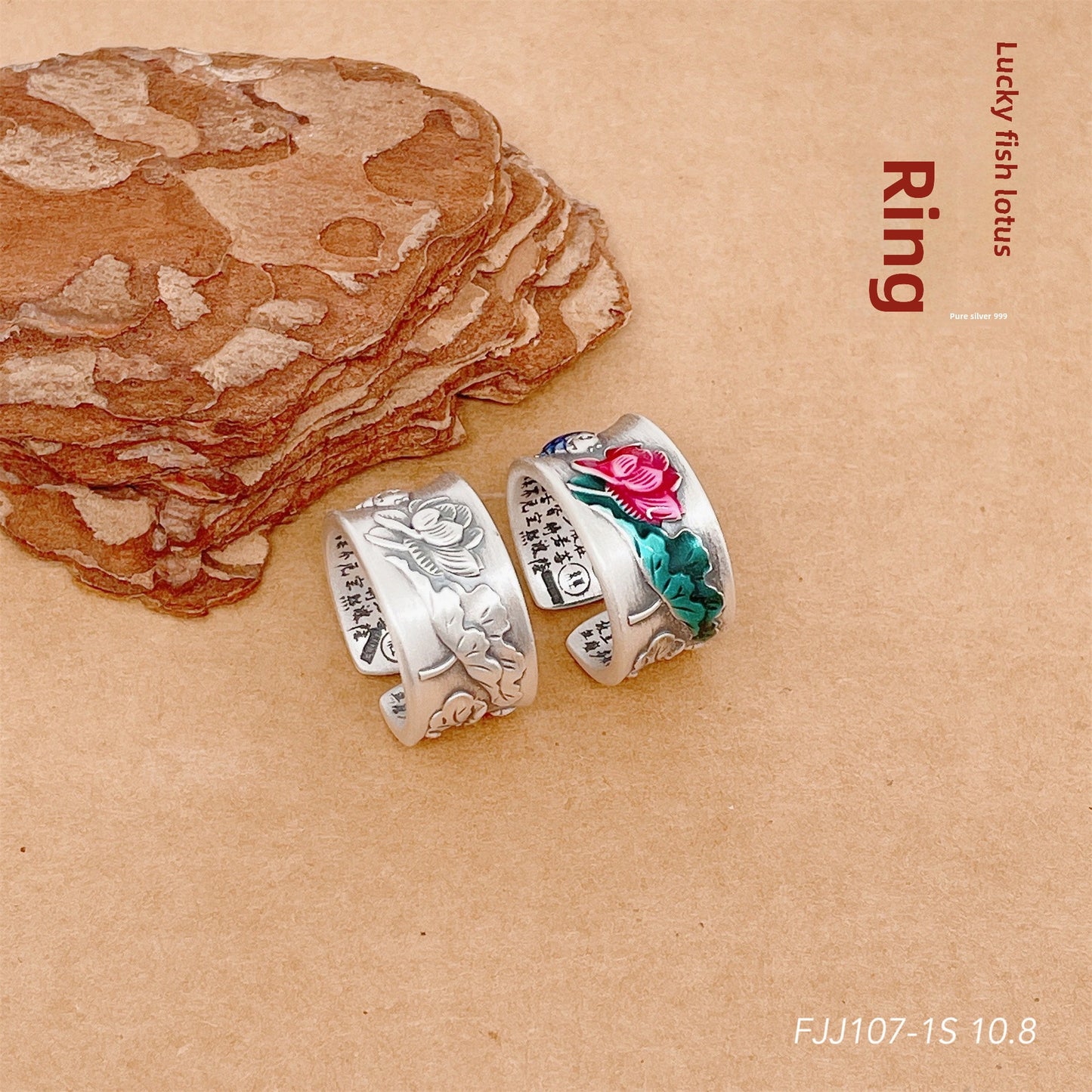 Anillo abierto de plata de ley con flores de colores