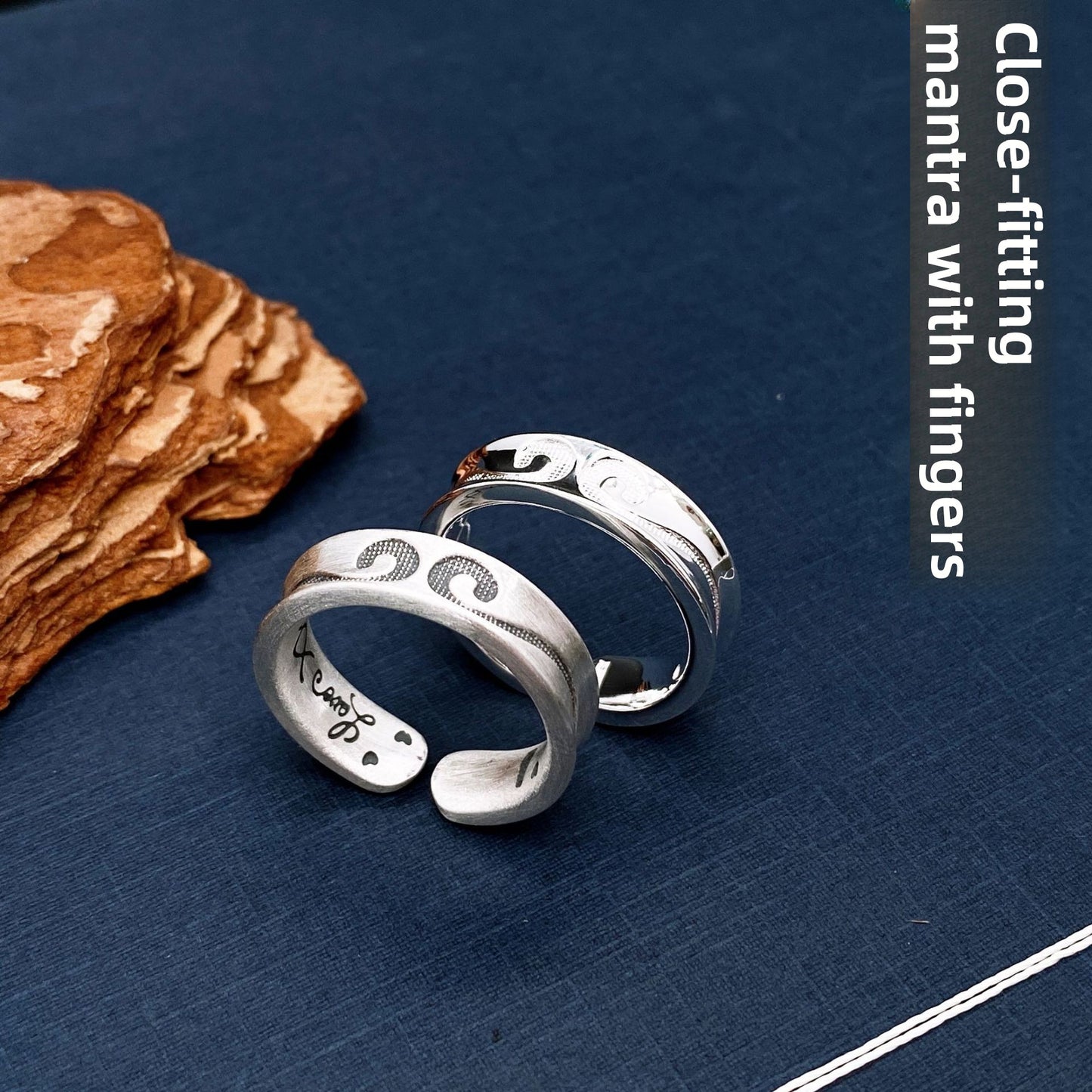 Anillo de pareja de plata esterlina de estilo chino