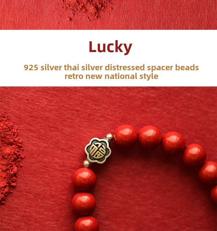 New Chinese style cinnabar red sand bracelet sterling silver blessing bracelet